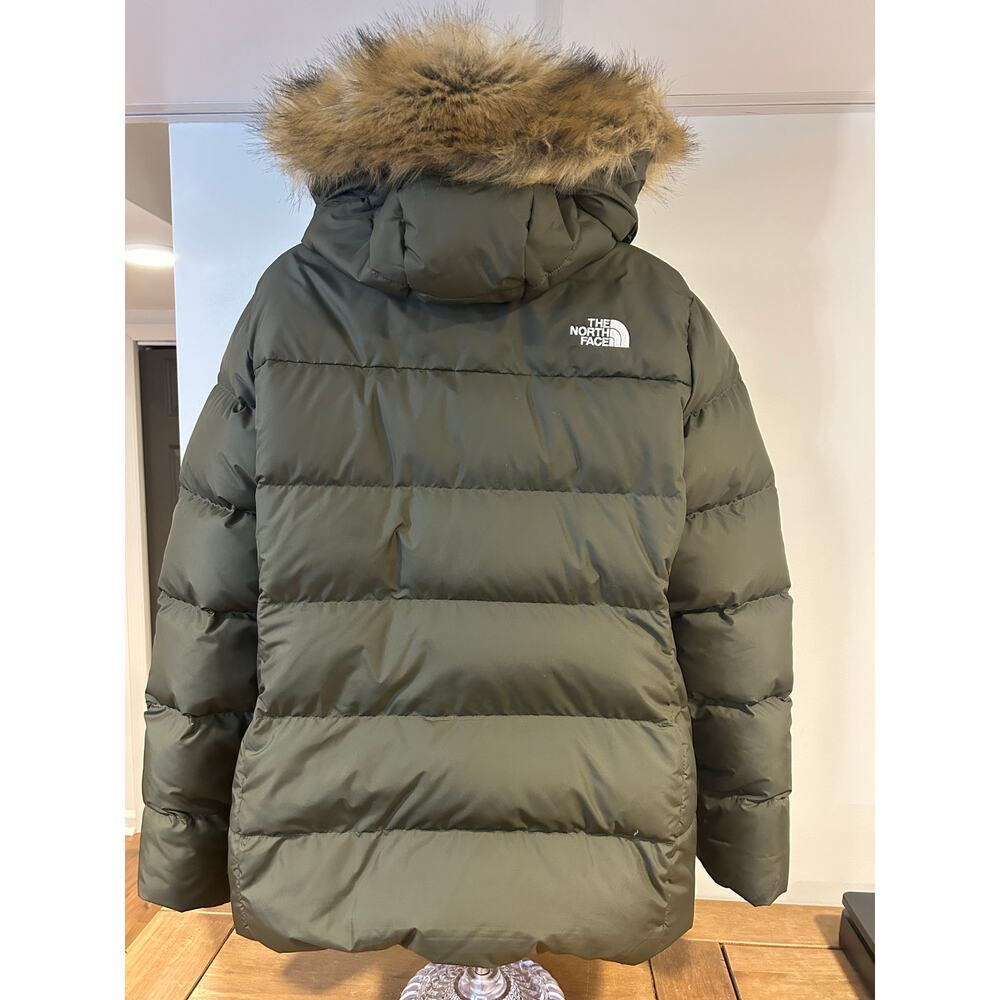 THE NORTH FACE XL Gotham Women's Khaki 550 Down Puffer Hooded Quilted Faux Fur - Picture 7 of 16